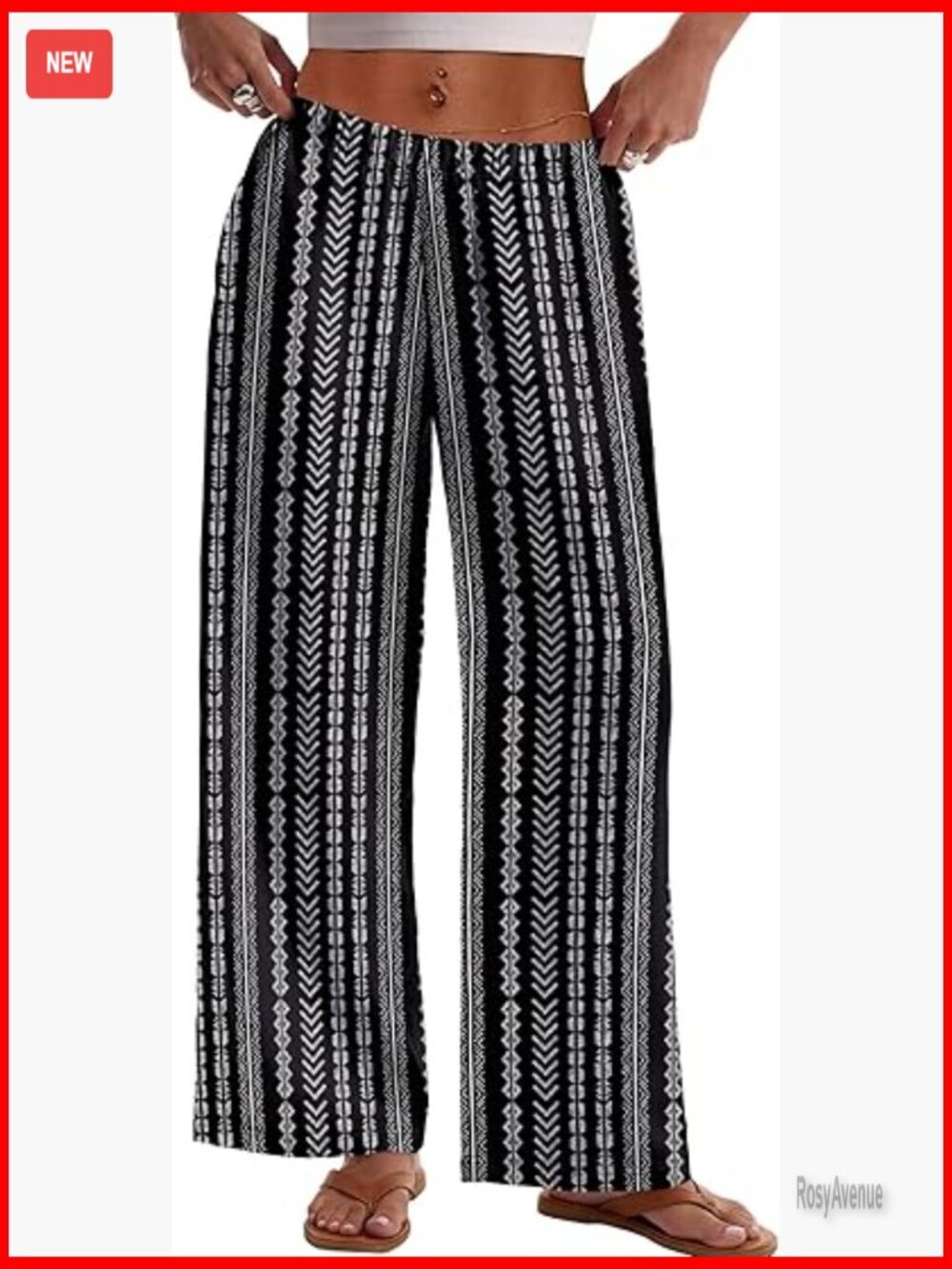Wide Leg Palazzo Pants Elastic Waist Flowly Trousers with Pockets Summer